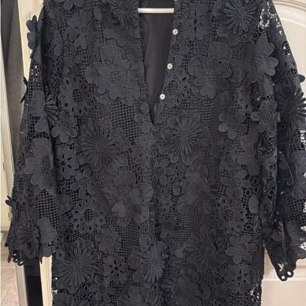 J Marie Elegant Black Lace Floral Women's Top